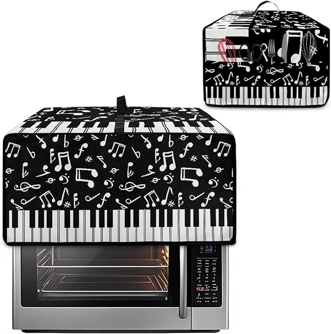 Piano Musical Notes Print Toaster Oven Dust-proof Cover, Heat-resistant Anti Fingerprint Microwave Oven Dust Cover, Kitchen Counter Accessory (Large-18.5 * 22.5 * 12.99 inches)
