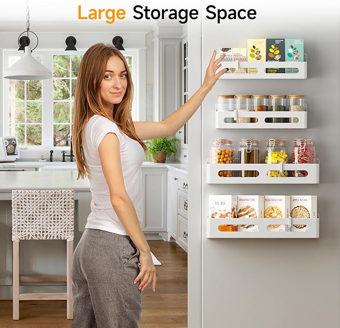 Sevenblue 2 Pack Strong Magnetic Spice Rack for Refrigerator, Multipurpose Magnetic Shelf for Fridge with 4 Hooks for kitchen and Bathroom Organization, White