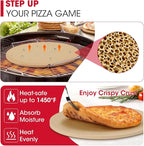 Unicook Round Pizza Stone for Oven and Grill 16 Inch, Oven Baking Stone for Bread, Cordierite Pizza Pan for Baking Crispy Bread and Cookies, Includes Carry Rack and Dough Scraper
