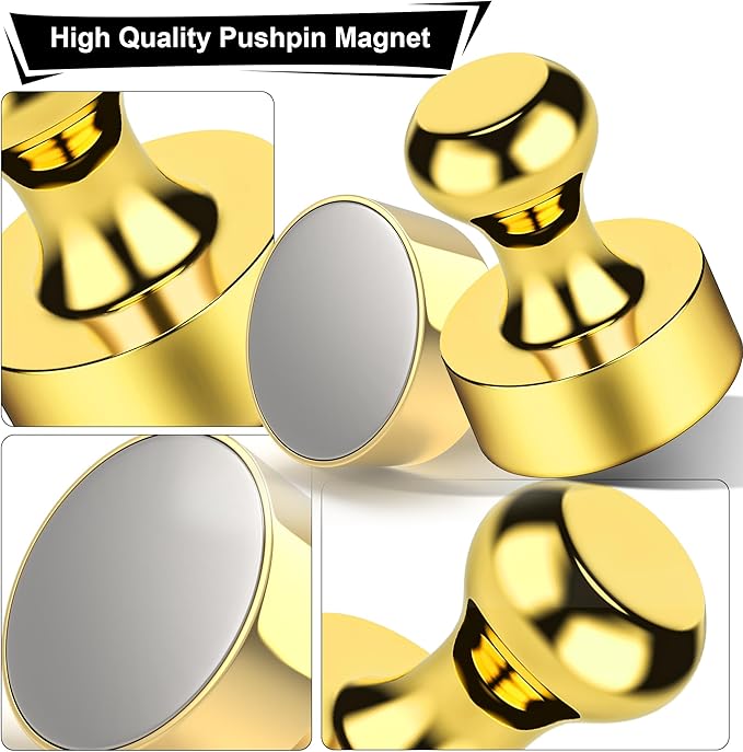 Tiergrade Metallic Magnets, Refrigerator Magnets, 60 Pack Gold Magnetic Push Pins, Strong Fridge Magnets, Multi-use Whiteboard Magnets Perfect for Kitchen Office Classroom
