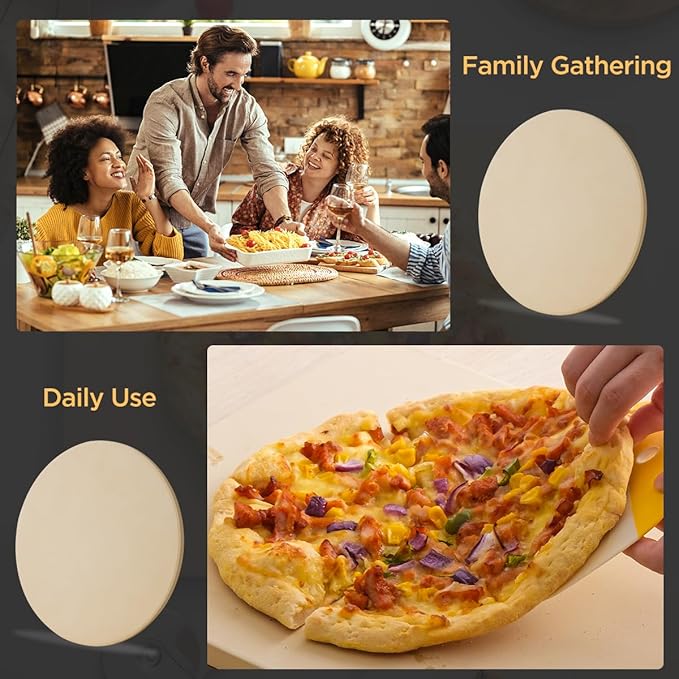 Pizza Stone for Oven and Grill, Heavy Duty Cordierite Baking Pan, Round Baking Stone for Bread, Cookie, 12 Inch