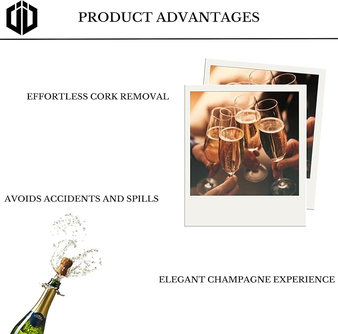 Imbibe & Indulge - Champagne Opener Tool and 2 Sparkling Wine Stopper - Zinc Alloy Champagne Opener, Ergonomic Lever Design + 2 Airtight Stoppers - Sparkling Wine Bottle Stopper, Champagne Accessories