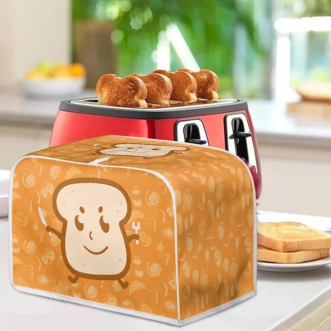 JEOCODY 2 Slice Toaster Cover With Cute Butter Bread Print - Quilted Fabric Dust-Proof and Fingerprint Protection for Kitchen Small Appliance