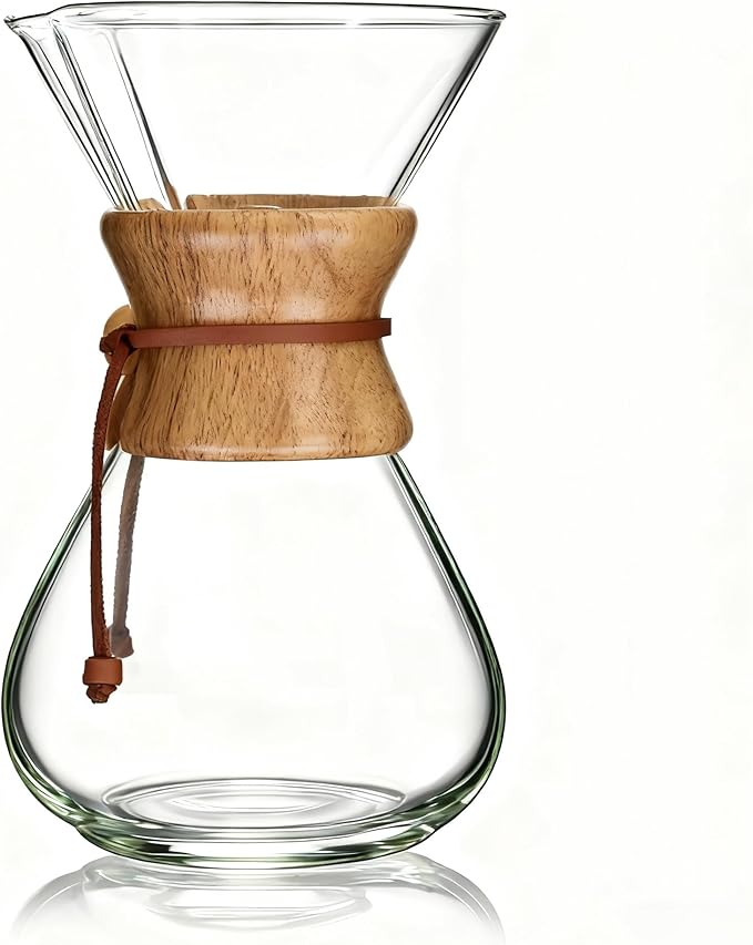 AGOGO Pour Over Coffee Maker Glass - Barista Kit with 304 Stainless Filter for Home, Office, Camping, Cafes - Easy Clean Coffee Dripper Set (Soft Towel&Brush) (34oz Classic w/SS Filter)