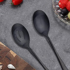 AOOSY 8.7Inch Matte Black Stainless Steel Serving Spoon Set, Serving Spoons x 3, Slotted Spoons x 3 Utility Advanced Buffet Utensils, Premium Skimmer & Perforated Design