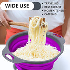 Purple Foldable Food Strainer for Kitchen - Small Collapsible Colander for Spaghetti and Pasta Multifunctional Silicone Strainer for Camping