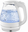 OVENTE Electric Kettle, 1.5L Borosilicate Glass Countertop Water Heater and Boiler for Coffee or Tea, BPA-Free, Auto Shut-Off, Boil-Dry Protection, Removable and Washable Spout Filter, White KG83W
