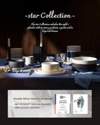 Famiware Star 16-Piece Stoneware Dinnerware Sets, Service for 4 - Shallow Pasta Bowls & Flat Plates, Modern Rustic Reactive Glaze Dishes, Chip/Scratch Resistant, Microwave/Dishwasher Safe, Deep Forest