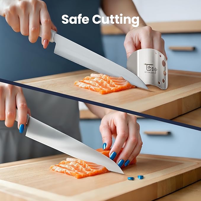 Finger Guards for Cutting Food, Protects Women’s Fingers and Nails, Ideal Gift for Her, Mom or Wife, 2 Stainless Steel Finger Protectors with Herb Stripper, Adjustable Size