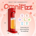 Drinkmate OmniFizz Sparkling Water Maker & Soda Streaming Machine | Carbonates Any Drink | STARTER KIT | Includes One 60L CO2 Cartridge + One BPA-Free Bottle (Royal Red)
