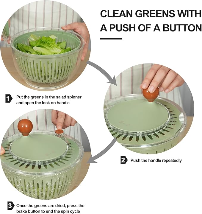 Salad Spinner Large Lettuce Spinner 4.3 Qt with Non-Slip Base & Stop Button Vegetable Dryer & Fruit Washing Bowl for Efficient Salad Prep