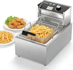 Electric Deep Fryer 10L/10.5QT Stainless Steel Single Tank Commercial Fryer with Basket, 1700W 110V Countertop Deep Fryer for Home Kitchen and Restaurant Use with Oil Thermometer & Temperature Control