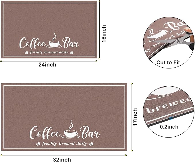 CooRug Absorbent Coffee Mat, Fashion Dish Drying Mat for Kitchen Counter Coffee Bar Accessories Espresso Machine Dish Rack 17" x 32" Brown