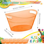 meekoo 6 Pcs Plastic Ice Buckets Bulk with Handles 4.5L Oval Storage Tub Large Capacity Ice Drink Bucket for Party Bar Wine Beer Champagne Beverage Bottle Cooler (4.5 L,Orange)