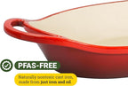 Lodge 2 Quart Enameled Cast Iron Oval Caserole – Dual Handles – Oven Safe up to 500° F or on Stovetop - Use to Marinate, Cook, Bake, Refrigerate and Serve – Red