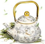 Cabilock Vintage Enamel Tea Kettle, Floral Enamel on Steel Teapot 2L Stovetop Ceramic Teakettle Retro Classic Water Boiler with Cool Handle for Home Kitchen Decor