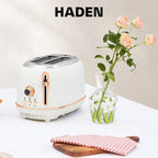 Haden Heritage 2 Slice Wide Slot Stainless Steel Toaster with Adjustable Browning Control & Non-Slip Feet, Ivory & Copper
