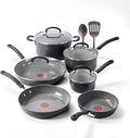 T-Fal Ultimate Hard Anodized 12-Piece Ceramic Nonstick Cookware Set, Oven Safe Up to 400°F, Ceramic Pots and Pans Set, Frying Pans, Saucepan, Stockpot, Cooking Utensils, Stone
