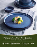 Famiware Star 24-Piece Stoneware Dinnerware Sets for 6 - Shallow Pasta Bowls & Flat Plates, Modern Rustic Reactive Glaze Dishes, Chip & Scratch Resistant, Microwave & Dishwasher Safe, Nebulas Blue
