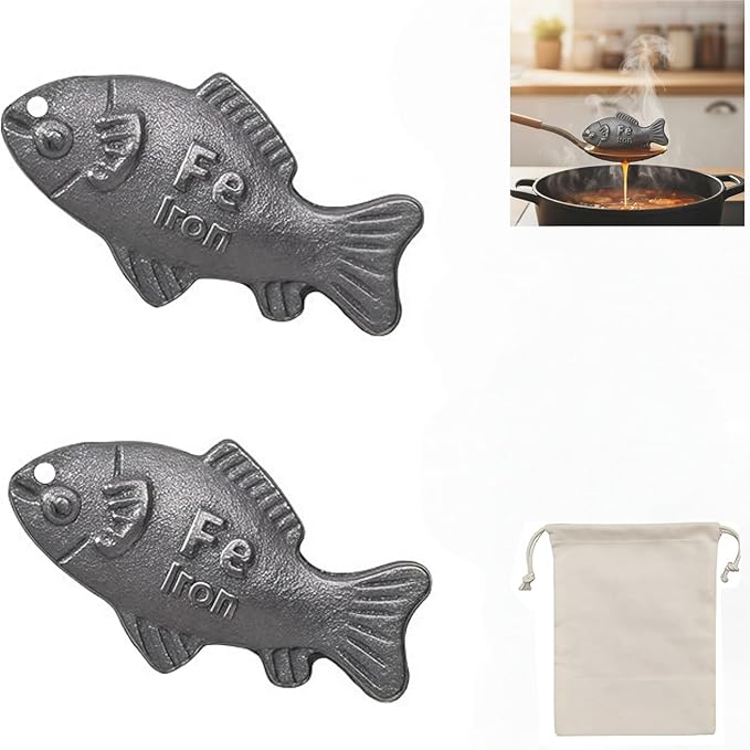 Iron Fish for Cooking, 2-Pack Reusable Natural Sources of Iron Ingot for Daily Iron Supplement, Iron Cooking Tool to Add Iron to Food & Water, Ideal for Anemia, Vegans