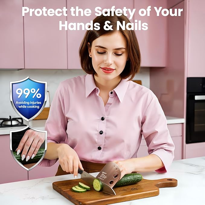 Stainless Steel Finger guards for cutting food, Finger Protectors for Slicing as Gift for Couple, Women or Mom with Gift Box Rose Gold