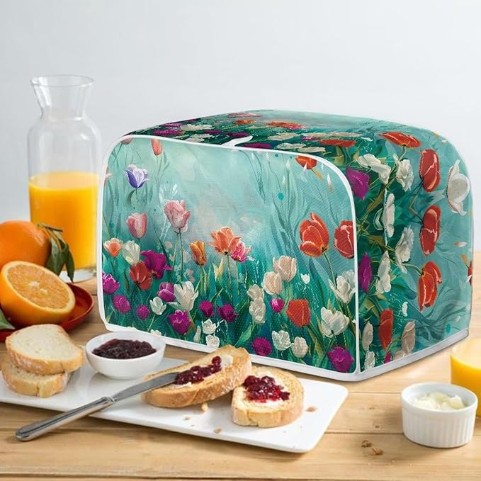 JEOCODY Colorful Flower Toaster Covers Dustproof Toaster Bread Maker Cover Fits for Most Standard 2 Slice Toasters, Universal Size Microwave Oven Dustproof Cover Women Gift