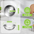 304(18/8) Stainless Steel Mixing Bowls for Kitchen, 6 Pack 7" 21.22 fl.oz Metal Mixing Bowls Set Stackable for Baking Serving Cooking Food Prep Storage Dishwasher Safe Lightweight