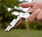 WineOp Professional Wine Opener - Luxury Double Hinged Waiter's Corkscrew Wine Bottle Key - Cork screwer for Servers, Bartenders, Sommelier and Home Use | All-In-One Stainless Steel - Green Resin