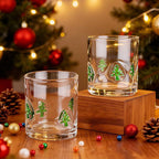 2 Pcs Handmade Christmas Tree Icon Juice Glass Cup, 14 oz Double Old Fashioned Stemless Wine Cocktail Drinking Glass Cup for Holiday Party Supplies Xmas Gifts
