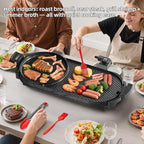 AORAN Electric Grill and Hot Pot Combo for Indoor Cooking, 2200W Detachable Dual Zone BBQ Griddle with Removable Split Pan, Non-Stick Surface, 29x11 Inch Family Size, Includes Grill Tools & Oil Paper