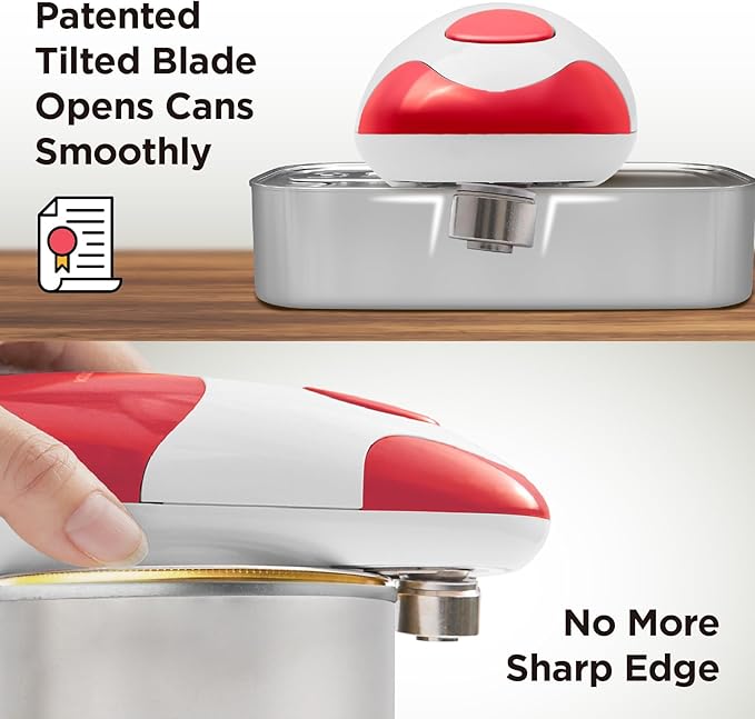 Kitchen Mama Auto Electric Can Opener: Open Your Cans with A Simple Press of Button - Automatic, Hands Free, Smooth Edge, Battery Operated, YES YOU CAN (Red)