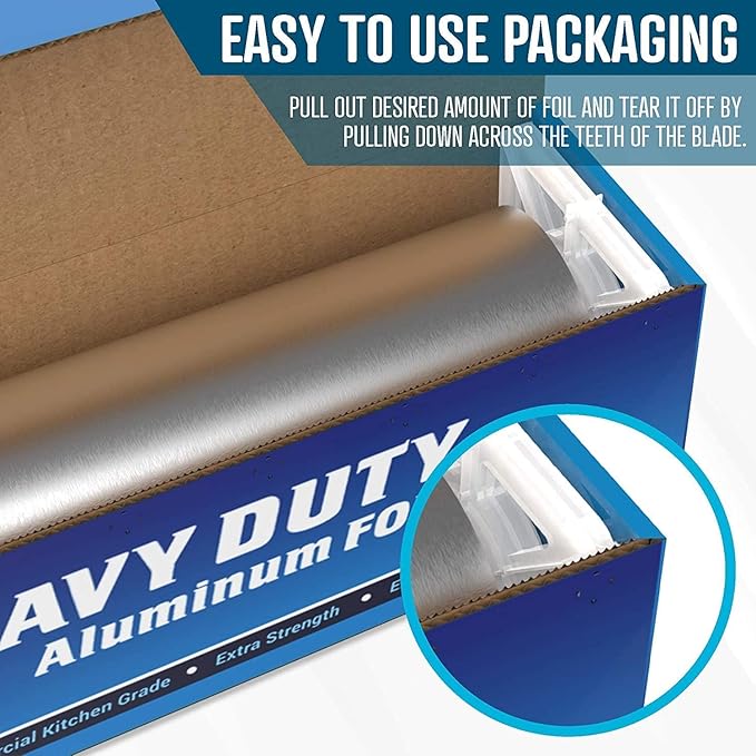 Rhino Aluminum Foil Heavy Duty - 18 x 525 sf, 25 Microns Thick (Pack of 2) Foil Aluminum Roll - Commercial Grade & Extra Thick, Strong Enough for Food Service Industry