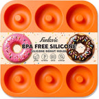 Large Silicone Donut Pan for Baking, 9 Cavity Non-Stick Food Grade Silicone Donut Molds, Doughnut Pan and Bagel Pans for Baking & Kitchen, BPA Free 11.2 x 11.1 Inches, Dishwasher Safe - Orange