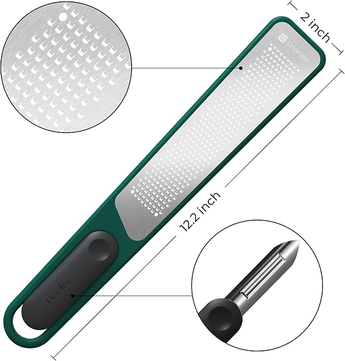linoroso Lemon Zester & Peeler 2 in 1, Multifunction Kitchen Tool - Handheld Grater for Cheese, Lemon, Peeler for Potato, Carrot, Cucumber - Razor Sharp Stainless Steel Blade with Protective Cover