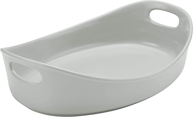 Rachael Ray Stoneware Bubble and Brown Oval Baker, 4.5-Quart, Light Sea Salt Gray