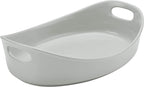 Rachael Ray Stoneware Bubble and Brown Oval Baker, 4.5-Quart, Light Sea Salt Gray