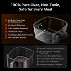 Glass Air Fryer Non Toxic, 6.3QT & 4.4QT Air Fryer with Dual Glass Baskets with Lids, 8-in-1 Portable Air Fryers Cristal, PFOA & PFAS-Free, Dishwasher Safe, Ideal Kitchen Gift