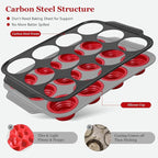 12 Cups Silicone Muffin Pans for Baking with Metal Frame, Egg Bite Molds, Cupcake Pans Regular Size, Muffin Tins Easy to Pop Nonstick Non Toxic Bakeware for Oven Dishwasher Safe