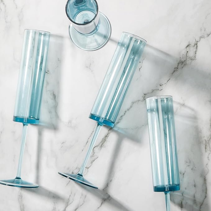Acrylic Champagne Flutes 5.4 OZ Square Champagne Glasses Stemmed Coupes Reusable Wedding Toasting Glasses Rose Bride Wine Glasses For Birthday Party Wedding Anniversary Christmas