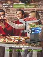Meat Grinder Electric 3200W Meat Mincer Chopper Machine Multifunctional with Cutting Blade 3 Grinding Plates 3 Sausage Stuffers Kubbe Kit Juicer Cheese Grater Veggie Shredder