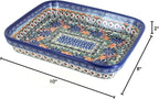 Blue Rose Polish Pottery - Orange Ashley Small Rectangular Baker - 10.25" x 8" - Unique, Dishwasher Safe, & Durable Bakeware