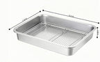 Stainless Steel Sturdy Roasting Pan with Cooling Rack – Oven, Toaster & Grill Safe, Deep Edge, Smooth Finish, Dishwasher Safe – Perfect for Turkey, Chicken, BBQ (15.5x11.6x2.8in)