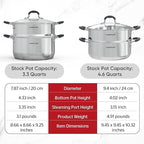 SUNHOUSE - 3.1 Quart Steamer Pots with Lid 2-Tier Multipurpose Stainless Steel Steaming Pot Cookware with Handle for Vegetable, Dumpling, Sauce, Food - Triple Bottom, Measurement Line