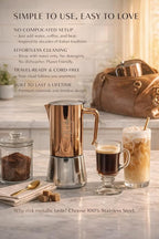 FIAMMA & FERRO Premium Italian Espresso Maker - 12-Cup (20oz) Stainless Steel Moka Pot, Copper PVD Finish, Induction Compatible, No Aluminum
