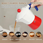 Aluminum 6 Cup 300ml Moka Pot Express Coffee Maker Stovetop Espresso Colorful Coffeemaker Italian Classic Style Brewing Greca Cafe Mocha Machine for Cafeteras Lover Camping Travel and Home Use 10oz