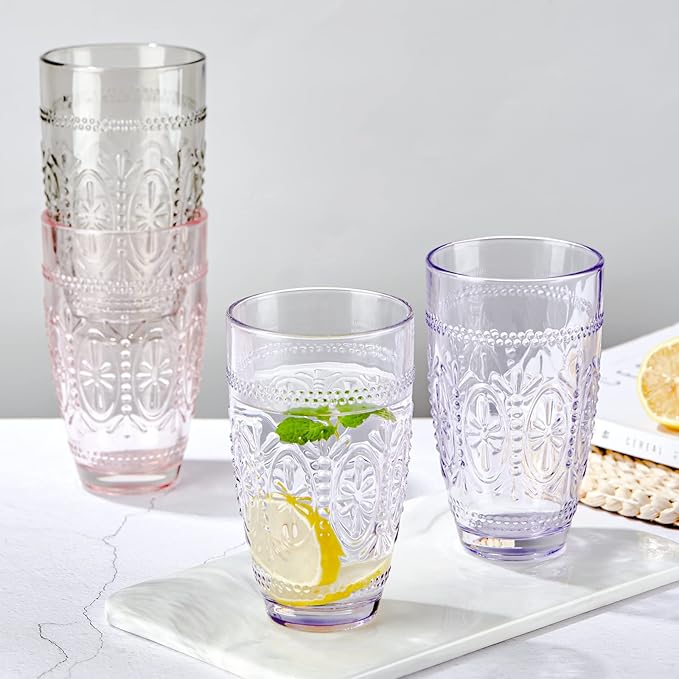 CREATIVELAND Drinking Glasses,Water Drinking Glass (Pink, 15.5)