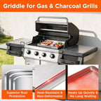 16" x 13" Stainless Steel Flat Top Griddle for Gas & Charcoal Grills, Universal Design for Outdoor & Home Cooking, with Grease Groove & Removable Handle, Ideal for Tailgating & Backyard Parties