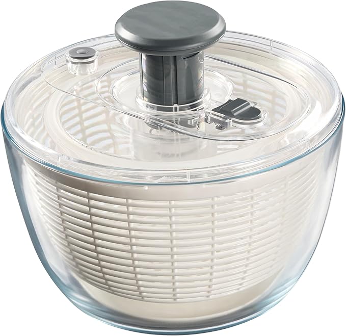 Le'raze Glass Salad Spinner with Airtight Lid - BPA-Free - Easy Pump Lettuce Spinner Washer | Fruit Washing Bowl with Strainer | Vegetable Cleaner | Large Capacity Borosilicate Glass, 6.22 Quart