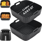 BYKITCHEN Air Fryer Silicone Liners for Ninja Air Fryer Pro 5 QT AF141, Ninja AG301, Cosori 5QT/6QT & Other 4.5-6.5 QT Airfryer, 8.5in Square Air Fry Liners, Airfryer Accessories(Set of 2)