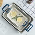 KOOV Bakeware Set, Ceramic Baking Dish, Rectangular Baking Pans Set, Casserole Dish for Cooking, Cake Dinner, Kitchen, Wrapping Upgrade, 12 x 8.5 Inches, 3-Piece (Gradient Blue)